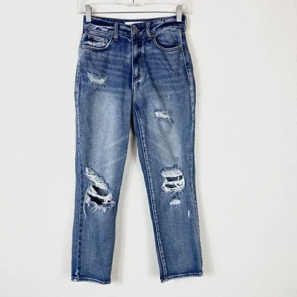 Pacsun Medium Wash High Rise Ripped Distressed Mom Jeans - Picture 2 of 5